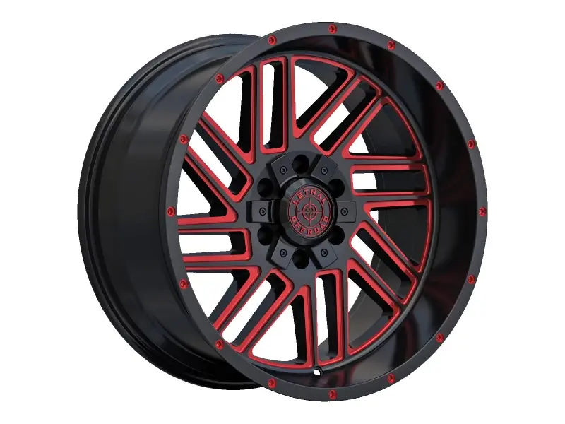 LETHAL OFF ROAD (DRAKO) (LT13) 20X10 6X135 / 139.7 -18 108 GLOSS BLACK MILLED + RED